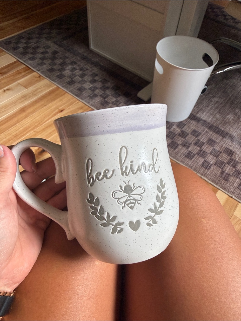 Bee Kind Ceramic Mug - Cream with Lavender Rim